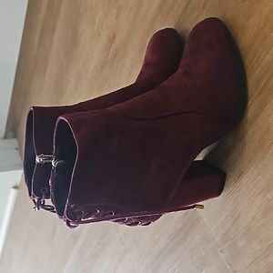 Red suede like ankle boots